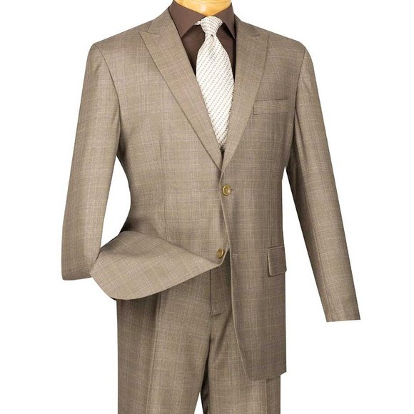 Men's Regular-Fit 2-Piece Glen Plaid Suit-Tan - Picture 1 of 2